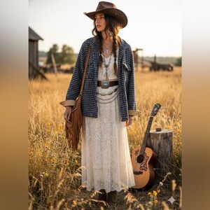 Cotton On blue and white tweed shirt jacket with a tan lining. Size M oversized